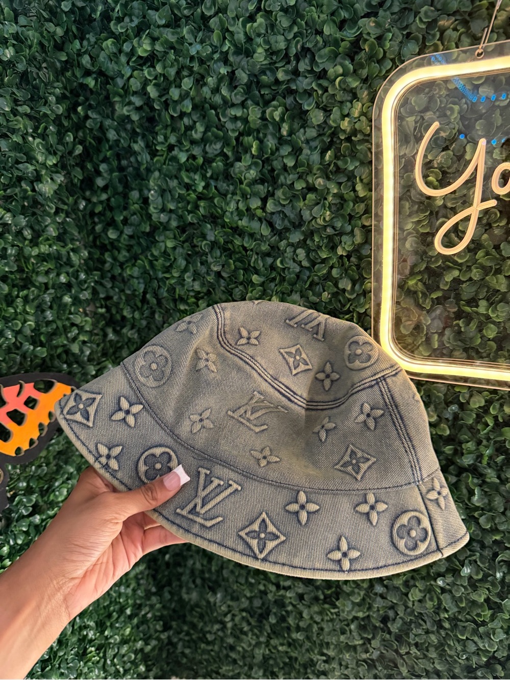 Monogram Embossed Denim Bucket Hat